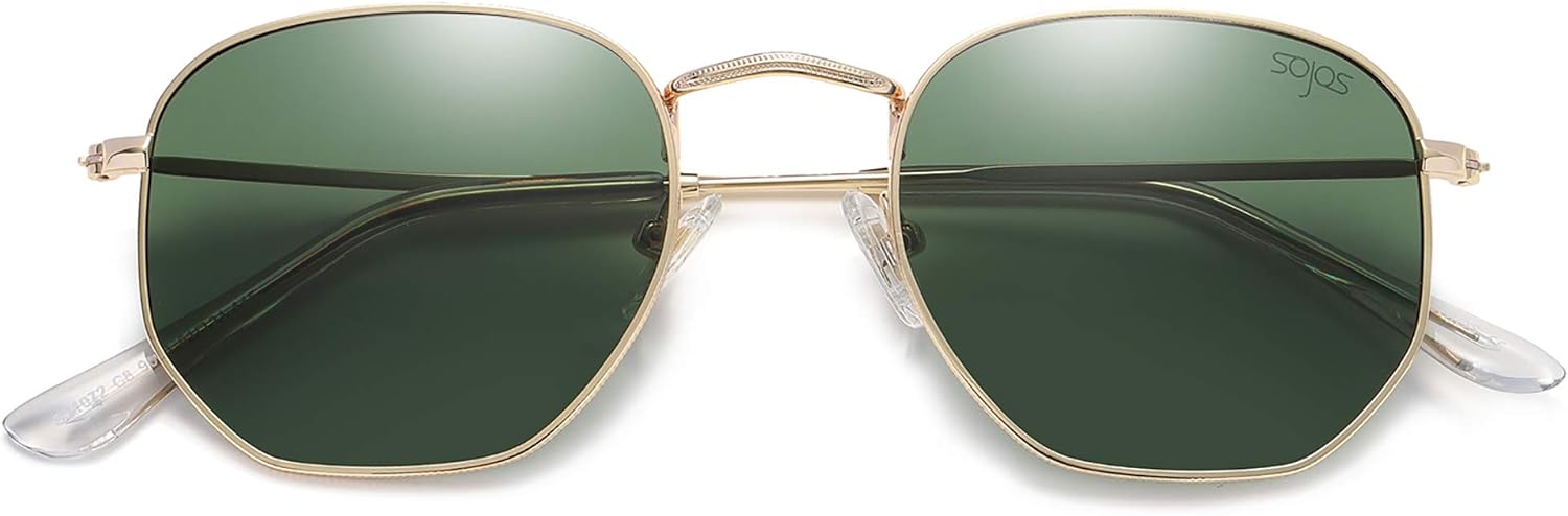 SOJOS Small Square Polarized Sunglasses for Men and Women Polygon Mirrored Lens SJ1072 with Gold Frame/Grey Lens: Clothing