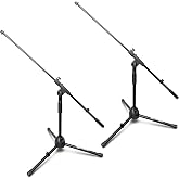 AxcessAbles Low-Profile Microphone Tripod Stand with Boom Arm | Adjustable Height Short Floor Mic Stand with Boom | Kick Drum Mike Stands | Guitar Amp Stands (2-Pack)