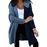 Astylish Women 2026 Fall Outfits Open Front Long Sleeve Hooded Knit Cardigan Sweaters Color Block Outwear Coats