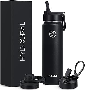 HydroPal Edelstahl Trinkflasche - 500/750ml/ 1L/1.2L/1.9L, BPA-Frei, Kohlensäure geeignet, Isolierte flasche mit Strohhalm & 2 Deckel
