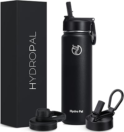 HydroPal Edelstahl Trinkflasche - 500/750ml/ 1L/1.2L/1.9L, BPA-Frei, Kohlensäure geeignet, Isolierte flasche mit Strohhalm & 2 Deckel