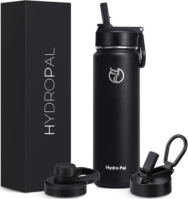 HydroPal Edelstahl Trinkflasche - 500/750ml/ 1L/1.2L/1.9L, BPA-Frei, Kohlensäure geeignet, Isolierte flasche mit Strohhalm & 2 Deckel