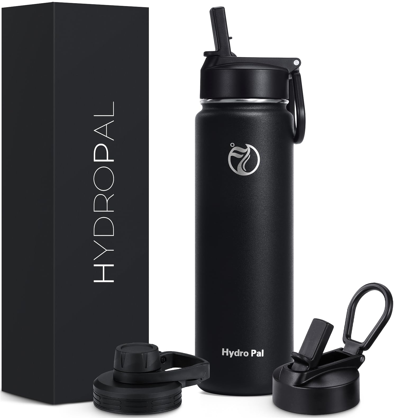 HydroPal Vacuum Insulated Stainless Steel Water Bottle, 1.9L/1.2L/1L/750ml/500ml- 2 Lids (Straw Lid and Spout Lid), 2 Straws Water Bottle for 12 Hours Hot & 24 Hours Cold, Great for Work, Travel