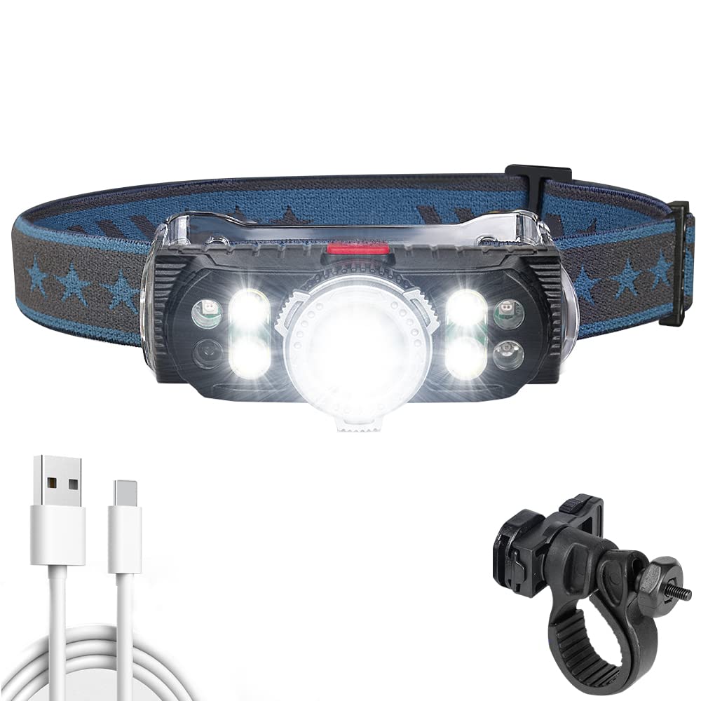 LETOUR LED Head Torch, Head Torch Super Bright 2 in 1 Bike Lights 1000lm 7 Modes Headlight with Red Warning Light IPX5 Waterproof for Running, Jogging, Fishing, Camping, Cycling, Hiking, Work