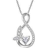 Rocayi Infinity Butterfly Necklace for Women 925 Sterling Silver Heart Birthstone Created Gemstone Pendant Jewelry Gifts for Women Her