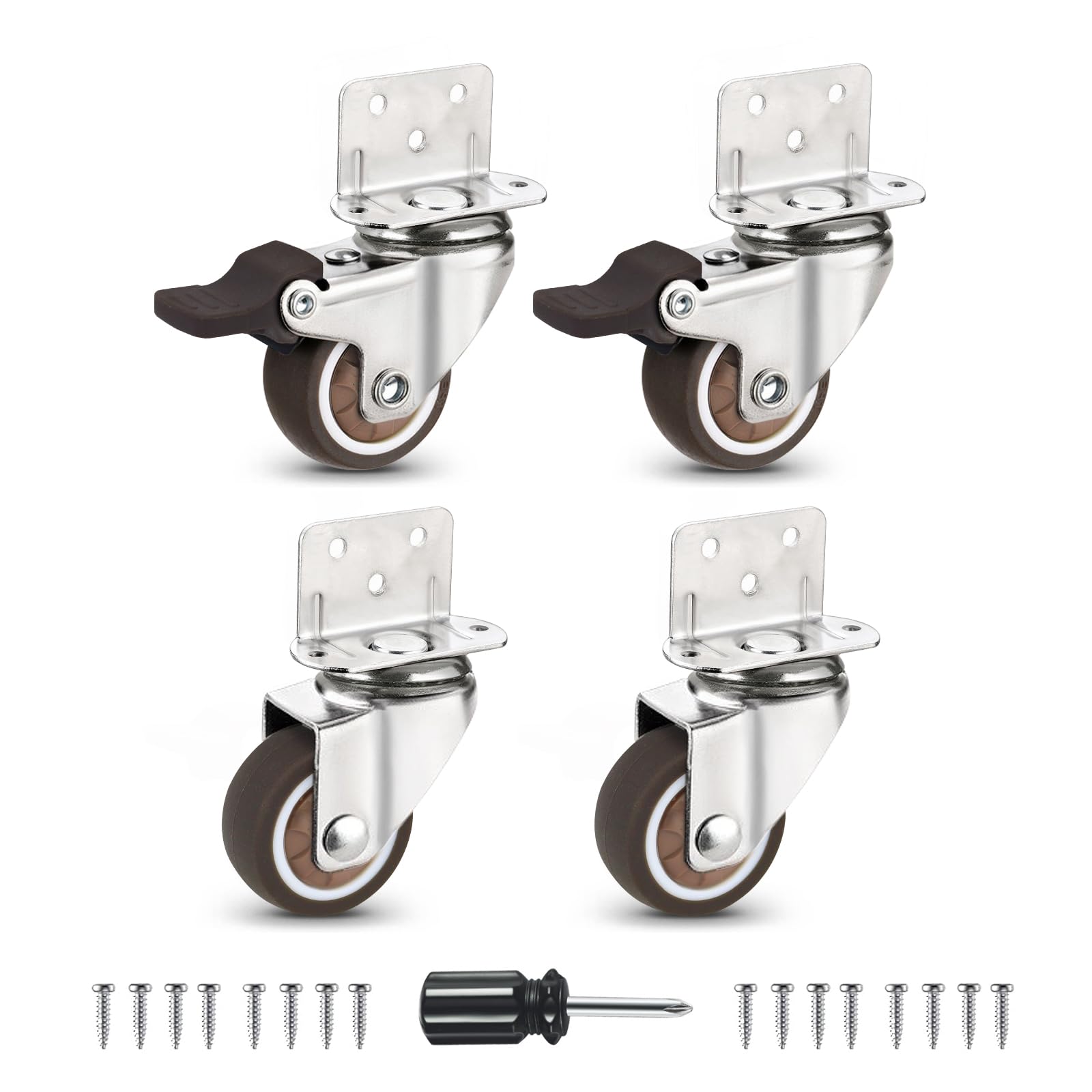 Photo 1 of 1.25''Heavy Duty L-Shape Side Mount TPR Plate Casters 2 Without Brake - Set of 4, Replacement Wheels for Baby Bed, Carts, Kitchen Cabinet, Furniture - 120 Lbs Capacity