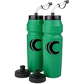 Cannon Sports 1 Liter Sports Water Bottle, BPA-Free, 34 Oz Capacity, Large Mouth, 2 lids (Straw and Squeeze), Great For Helmet Sports Such As Hockey, Lacrosse, Football, Boxing (2 Pack) (Green)
