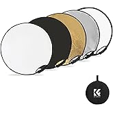 K&F CONCEPT 5-in-1 Light Reflector 22"(60cm) Photography Diffuser Collapsible Portable with Grip for Studio and Outdoor Light