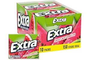 EXTRA Gum Sweet Watermelon Sugarfree, Bulk, Individually Wrapped, Long-Lasting Juicy Watermelon Flavor, Perfect for Fresh Breath at School, Work, and Travel 15 Count, Pack of 10