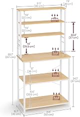 VASAGLE Kitchen Storage Rack 6 Shelves 6 Hooks Golden Oak White KKS019W09 view 6