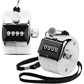Oligei 2 Pack Metal Hand Counter Four-Digit Counter with Nylon Lanyard Silver Counter Click Counter Handheld Click Counter Digital Counting