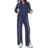 Casly Lamiit Womens 2 Piece Outfits 2025 Fall Casual Zip Up Sweatsuits Lounge Set Travel Wide Leg Pants Striped Tracksuit