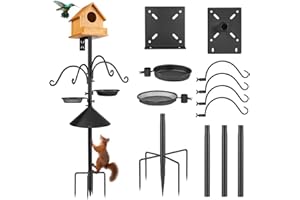 QURAS 78.5" Squirrel-Proof Bird Feeder Pole – Heavy Duty Bird Feeding Station with Metal Baffle, Hooks & Water Dish, Pole for BirdFeeders and Birdhouses