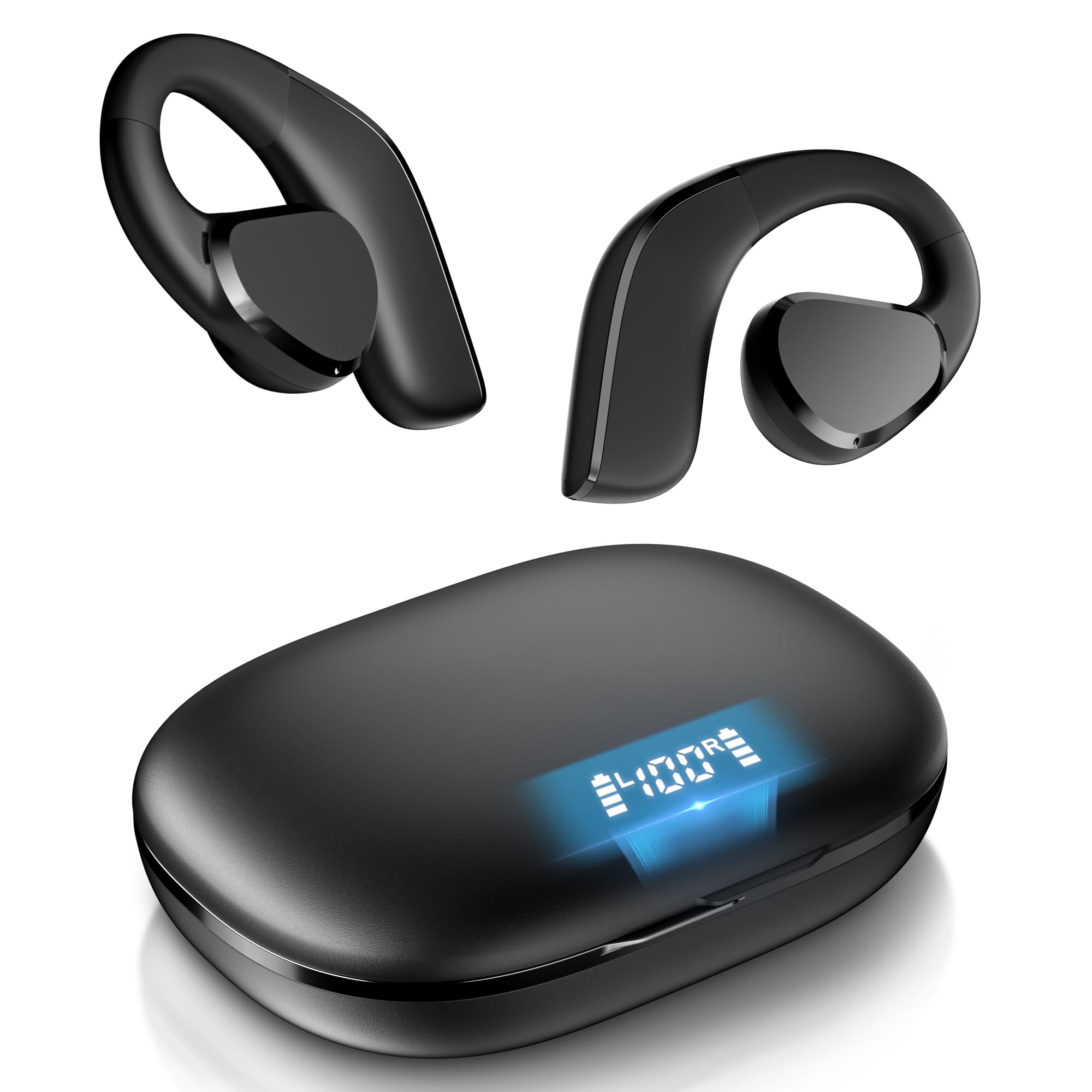 Photo 1 of TTQ Open Ear Headphones, Open Ear True Wireless Bluetooth 5.3, Sports with Earhooks, 60H Playtime, Wireless Charging Case & LED Display, Waterproof, for Running Workout