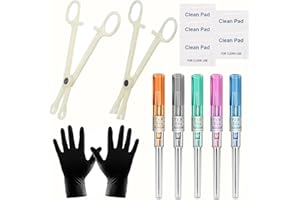 Lyuxzad Piercing Kit - 14PCS Includeds 5PCS Mixed 14G 16G 18G 20G 22G Catheter Piercing 2PCS Piercing Clamps 5Pcs Clean Tools 2 Gloves Belly Ear Nose Piercing Kit Piercing Supplies