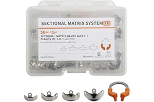 VOCADOK Dental Sectional Matrix System D3 Tooth Interproximal Sectional Contoured Metal Matrices Refill Matrix M4 3.0+Clamps R7 1.0（50Pcs+1Pcs）