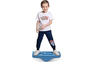 Joonly Kids Rocking Seesaw Balance Board with 5 Wooden Balls Sensory Training Rocking Board Balance Training Equipment Children Indoor Outdoor Activity Toy (Blue)