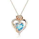 Molenia Heart Birthstone Rose Necklace for Women: Genuine 925 Sterling Silver Rose Gold Pendant Dainty Necklace Gold Jewelry Valentines Christmas Anniversary Birthday Gifts for Wife Mom Daughter