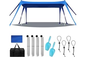 Wovnet Beach Tent Sun Shelter UPF 50+ Beach Shade Canopy Pop up Tent Portable Cabana Outdoor with Aluminum Poles Sandbags Sand Shovel for Camping Fishing Trip Picnic Party