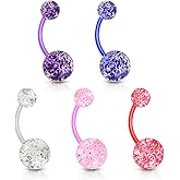 Pierced Owl Set of 5 Ultra Glitter Acrylic Ball End Belly Button Rings