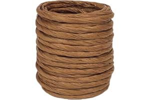 ALLWSLUCKY 15Yard Raffia Paper Ribbon, 4mm Paper String Colorful Twisted Paper Craft Rope Wrapping Ribbon for DIY Making Flower Basket, Gift Wrapping,Party Decor (Coffee Color)