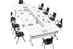 HSHBDDM Conference Table, Folding Conference Room Tables With Flip-Top Design, With Caster Rectangular Modular Conference Room Table, for Office Conference Room Training Room 47x20x30in( WxDxH) 6PCS-White
