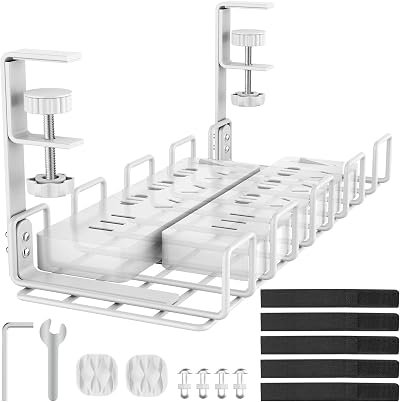 REFLYING No Drill Under Desk Cable Management Tray, Sturdy Metal Wire Organizer