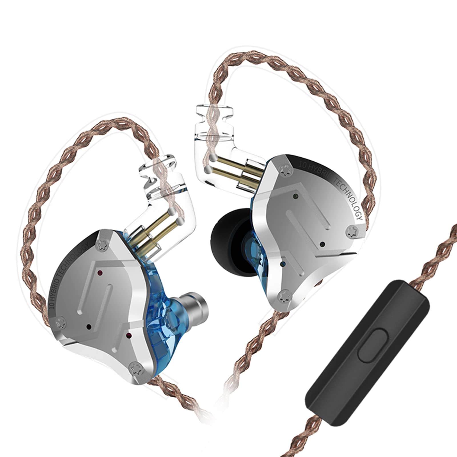 CCA KZ ZS10 Pro 4BA + 1DD Bass Drive In-Ear Headphones, HIFI Stereo Earbud Sweatproof Sports Headphones,Noise-Isolating Monitors for Musicians DJ Headphone,2 Pin Detachable Cable(with mic, Blue)