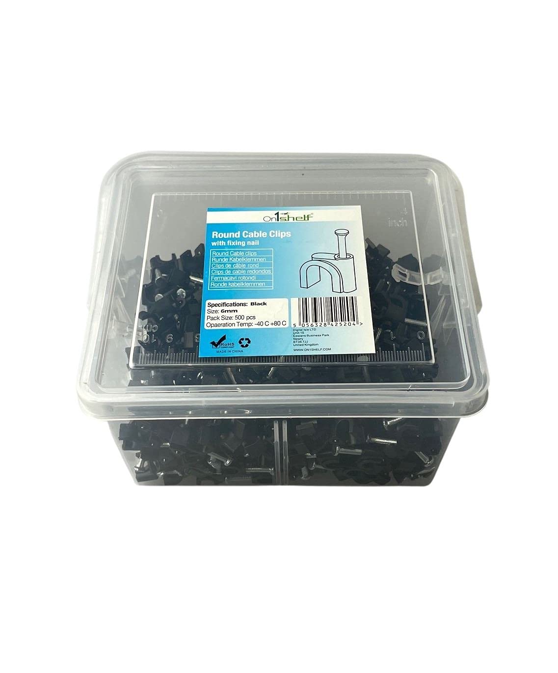 Black Round Cable Clips K-Type Trade Box, 6mm- 500 Pieces