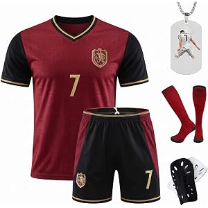 ZoocosHom Kids Soccer Jersey Set, 5PCS Youth Boys Football Uniform Kit with Shirt Shorts Socks for School Training Team Gift