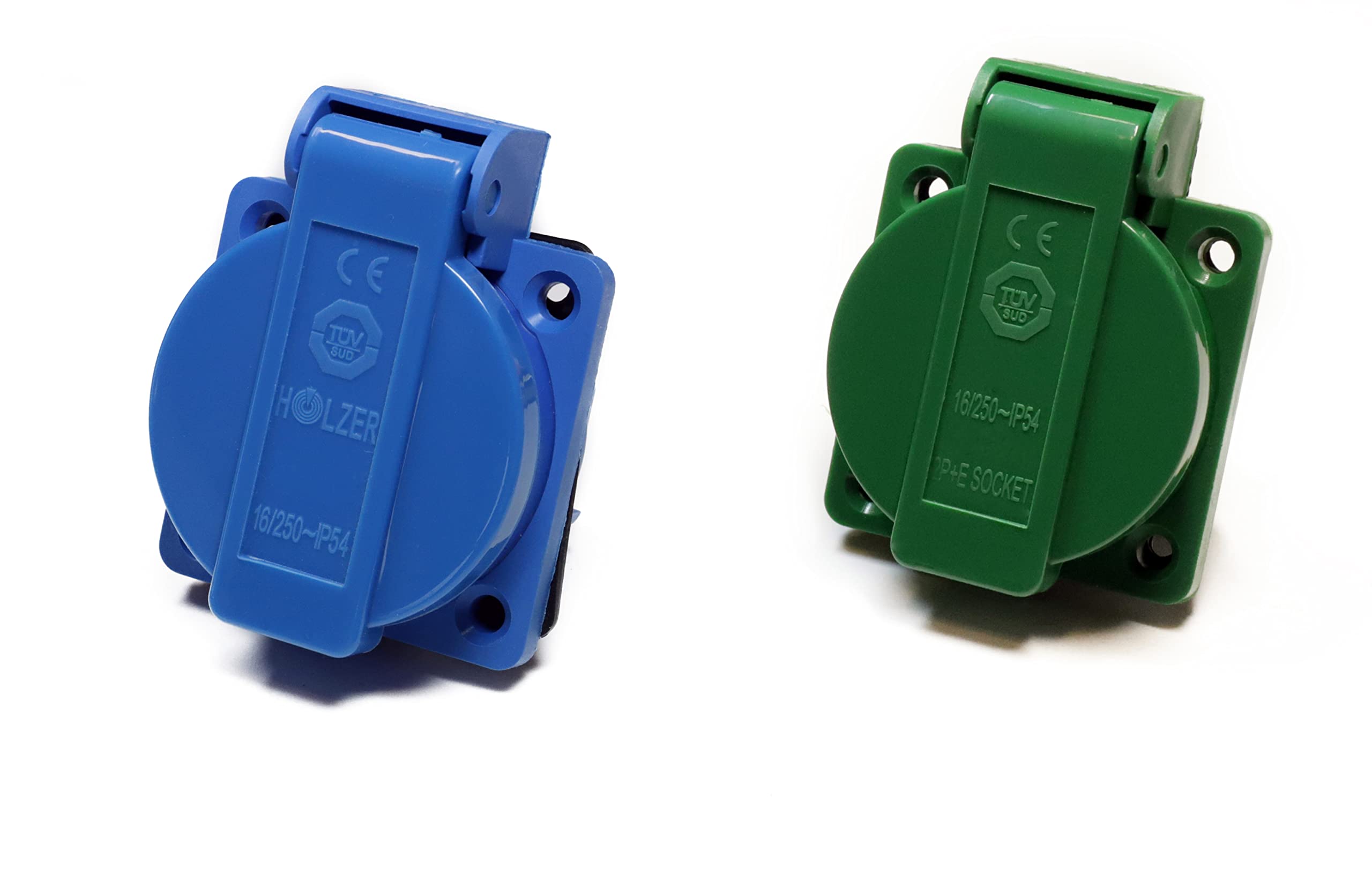 HOLZER 8 pieces / recessed socket Schuko mounting socket 16 A wet room / PA6 / + flange seal (4 x blue / 4 x green)