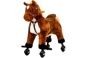 Kinsuite Kids Baby Plush Toy Rocking Horse - Walking Toddler Riding Toy Animal Rocker Brown Pony Ride on Plush with Wheels & Sound