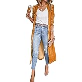 Rseoutlh Women's Long Velvet Cardigan Jacket Casual Open Front Velour Lapel Cardigan Maxi Blazer Duster Outwear Sweater