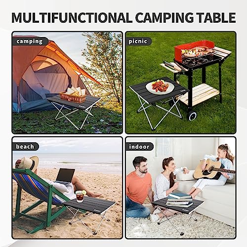 Sfee Folding Camping Table - Portable Table Pliante Camping Ultralight Aluminum Camp Table Lightweight Compact Roll Up Picnic Table for Outdoor Hiking BBQ Kitchen Fishing Beach with Carry Bag (Black)