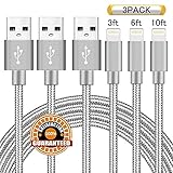 Suanna iPhone Cable 3Pack 3FT 6FT 10FT Nylon Braided Certified Lightning to USB iPhone Charger Cord for iPhone 8 7 Plus 6S 6 SE 5S 5C 5, iPad 2 3 4 Mini Air Pro, iPod Nano 7 - Grey