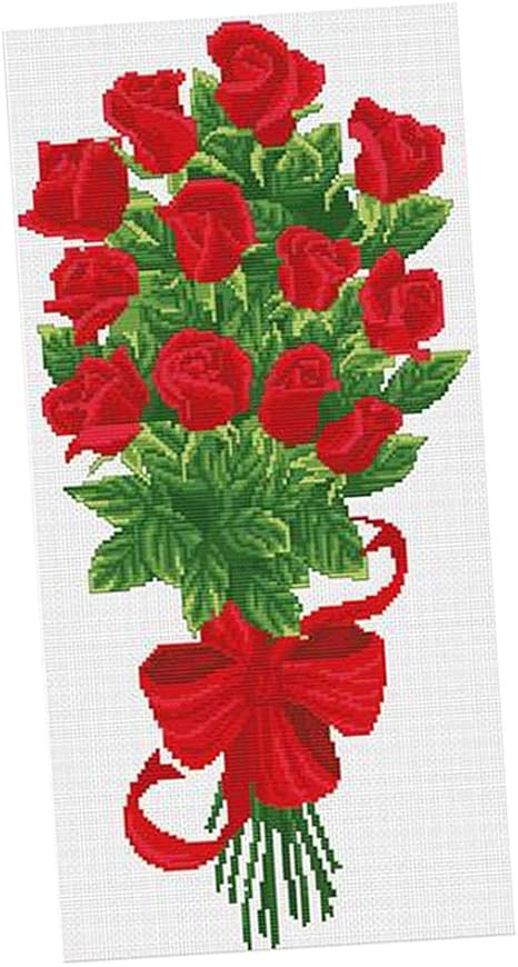 Amazon N K Pulabo 11カウントスタンプクロスステッチ刺繍キット事前印刷パターン ロマンチックな赤いバラの花束高品質 実用的 造花 オンライン通販