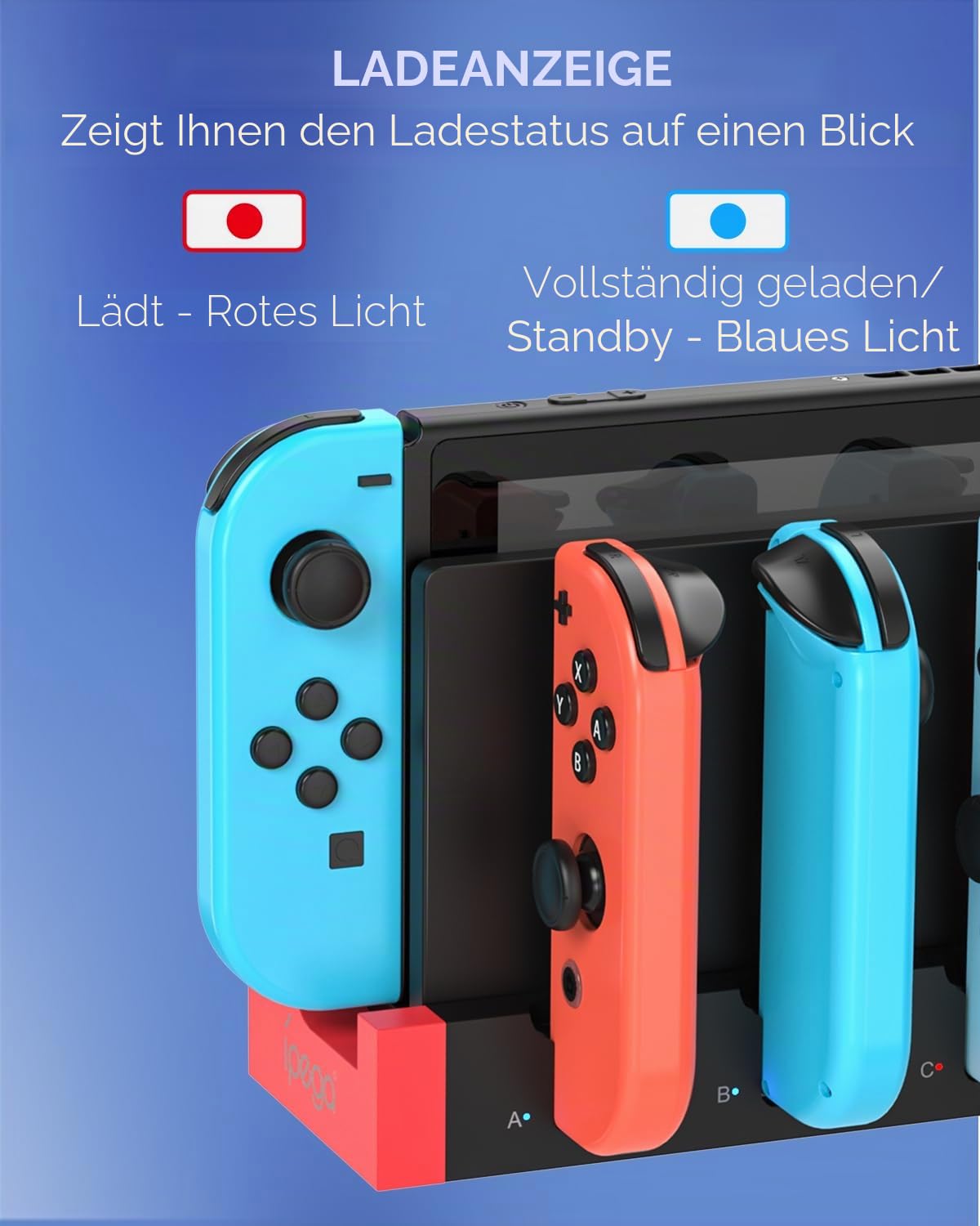 FYOUNG Controller Ladestation für Joy Con kompatibel mit Nintendo Switch & Switch OLED, Switch Ladestation Zubehör für JoyCons mit LED-Anzeige - Schwarz 4
