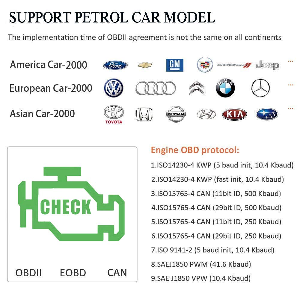 OBDKCAN JD101 OBD2 Code Reader Auto Car Scanner Battery Tester Car Engine Diagnostic Tool Check Engine light Erase Fault Codes Suitable for EOBD Vehicles