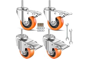 YEWEKE Stem Caster Wheels Heavy Duty Casters PVC M8-1.25x1″ (Stem Diameter 8mm, Stem Length:1″) Casters with Brake Dual Locking for Home, Office, Industry use (3 Inch, with Brake)