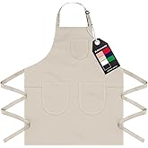 ELEGAHOUSE Unisex Apron with Pockets for Cooking, Salon & Art - 100% Cotton Adult Kitchen, Chef, Stylist Apron (Beige)