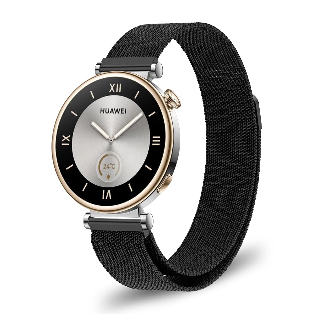 SeNool Strap for Huawei Watch GT 5 Pro 42mm / Huawei Watch GT 5 41mm, Adjustable Metal Stainless Steel Mesh Magnetic Breathable Replacement Wristband Watch Bands for Huawei Watch GT 4 41mm - Black