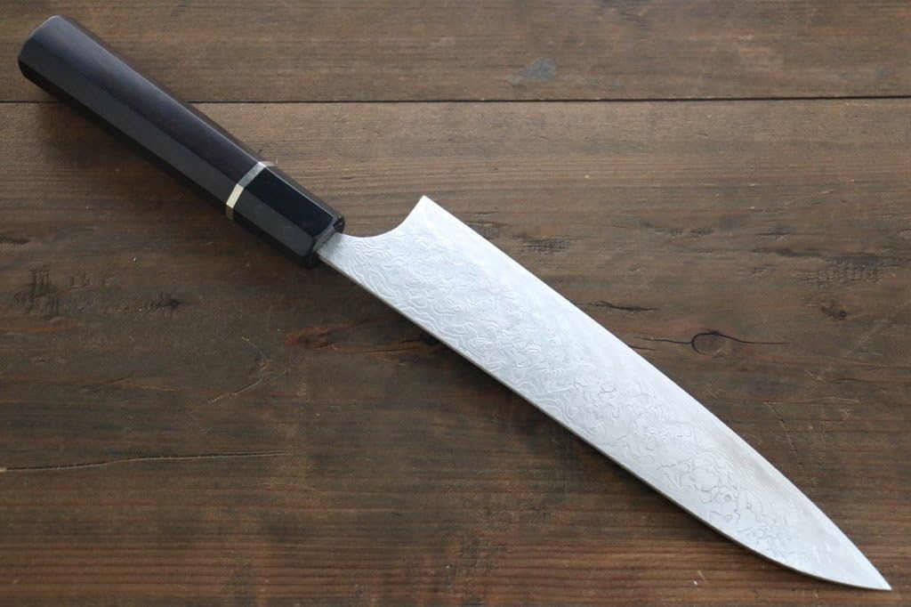 SAJI R2/SG2 DIAMOND FINISH DAMASCUS GYUTO JAPANESE CHEF KNIFE 210MM WTIH EBONY HANDLE