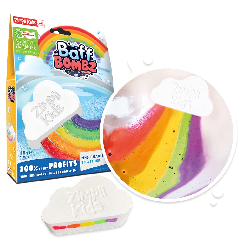 Large Cloud Rainbow Bath Bomb from Zimpli Kids, Magically Creates Multi-Colour Special Effect, Birthday Gifts for Boys & Girls, Pocket Money Toys for Children, Vegan Friendly & Cruelty Free