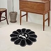 PRELETOCH Trippy Flower Rug Cute Ghost Face Bathroom Rug Horror Goth Non-Slip Shower Floor Mats Soft Plush Bedroom Aesthetic Decor Carpet Washable Door Mat for Kitchen Entryway (Black,2 x 2FT)