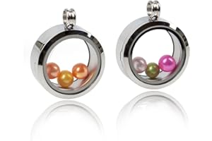 Africanbeads 2PCS 30MM Floating Charm Locket Necklace with 6 Freshwater Pearls,316L Stainless Steel Clear Glass Locket,Small Waterproof Living Memory Pendant for Women(Without Chain)