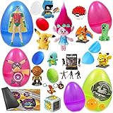 10 Easter Eggs With Assorted Premium Kids Toys - Ready To Fill, Hide and Enjoy - Awesome For Easter Egg Hunts and Kids Birthday Parties - Favorite Characters, Bright Colors, and Sturdy Designs