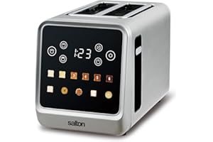 Salton Touchscreen Toaster | 2 Slice Digital Toaster | Intuitive Touch Controls | 6 Precise Shade Settings | Memory & Single 
