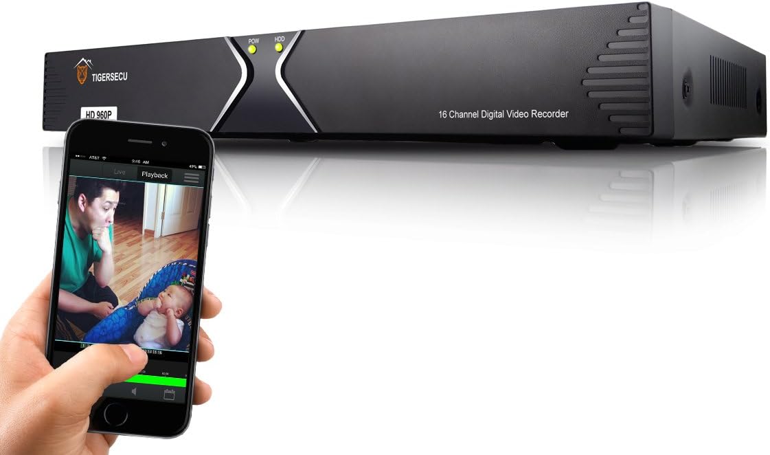 TIGERSECU Full HD 1080P 16-Channel DVR CCTV Video Security Recording System (Cameras Hard Drive Not Included)