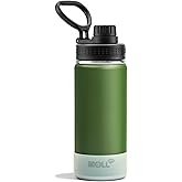 Mollcity Kids Water Bottle for School 16 oz Stainless Steel Double Wall Vacuum Insulated Sports Water Bottle Leak Proof-Reusable Metal Flask with Silicone Boot for Travel, BPA-Free(Grass Green)