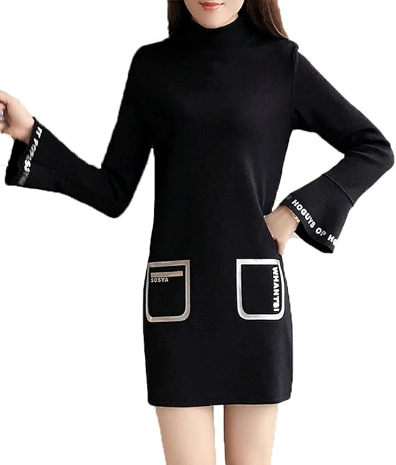 black trumpet sleeve dress